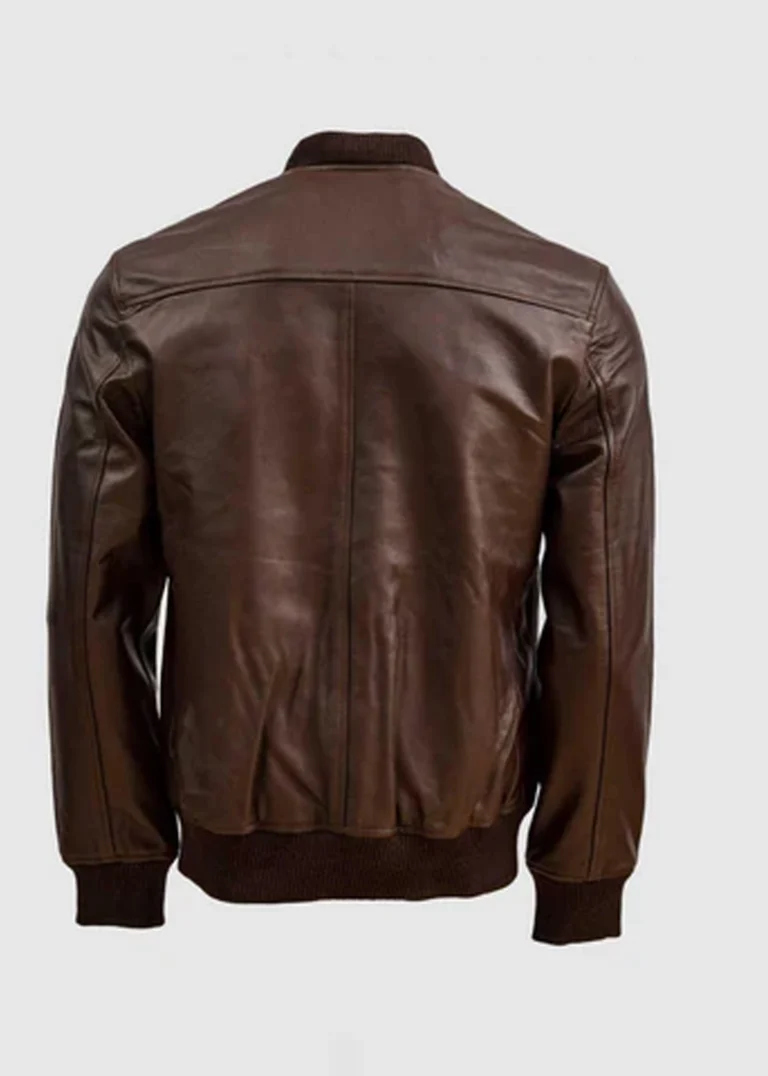 Classic Brown Leather Bomber Jacket back