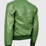 Green Bomber Leather Jacket back