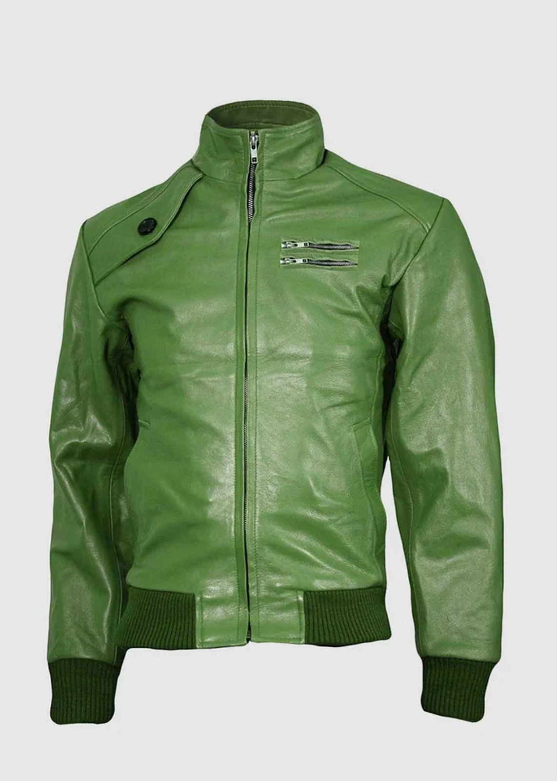 Men’s Green Leather Bomber Jacket | Zed Jackets