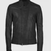 Men's Black Asymmetrical Leather Biker Jacket front