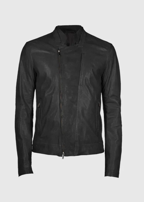 Men's Black Asymmetrical Leather Biker Jacket front