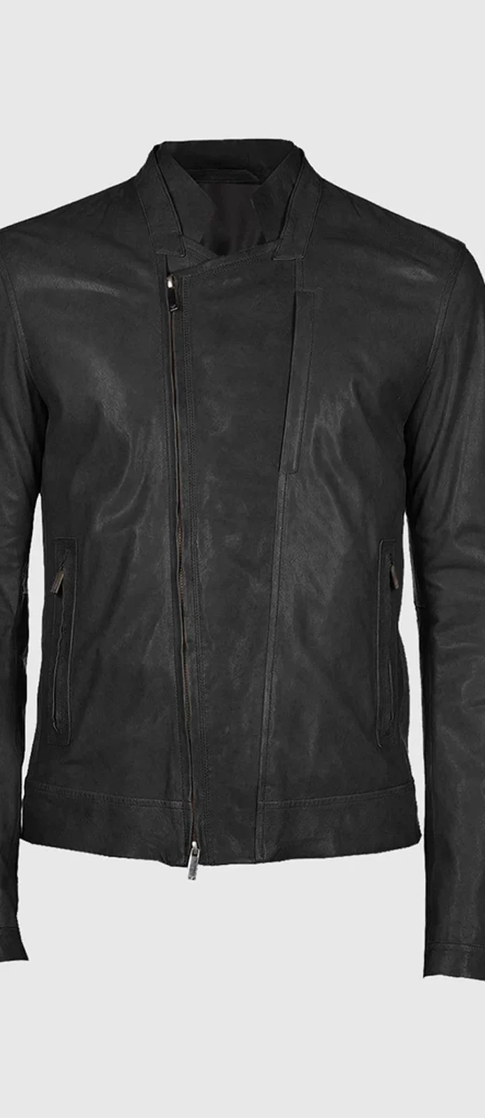 Men's Black Asymmetrical Leather Biker Jacket front