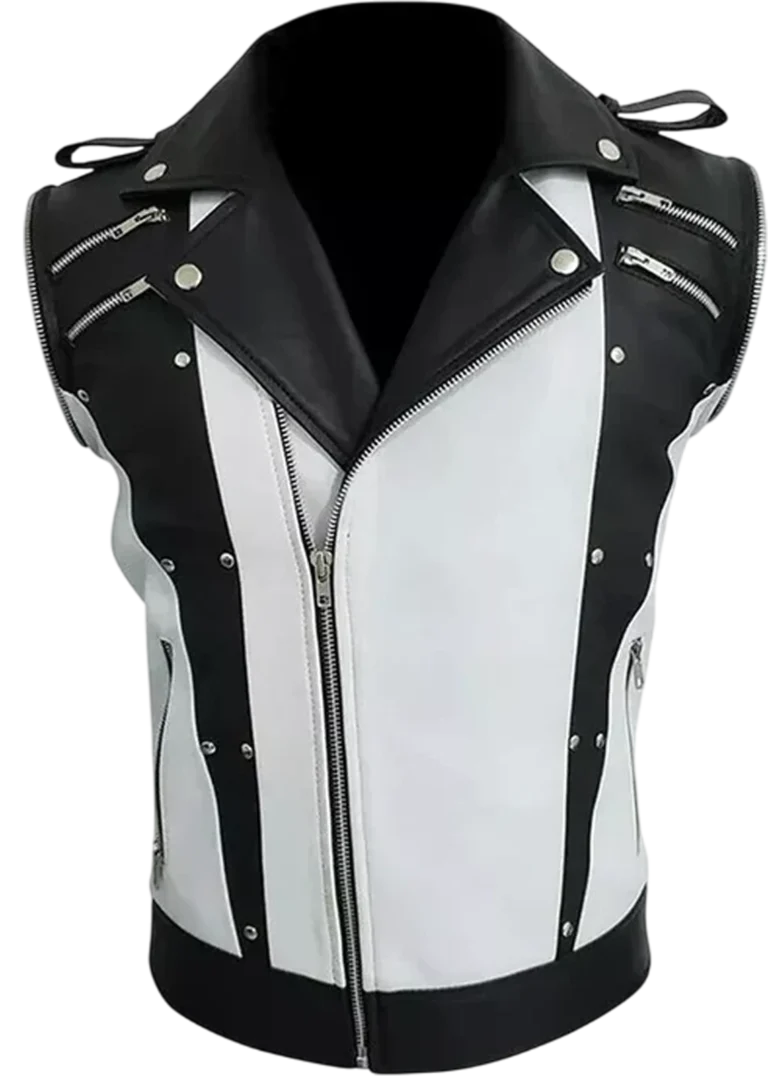 Michael Jackson Black and White Leather Jacket front 2