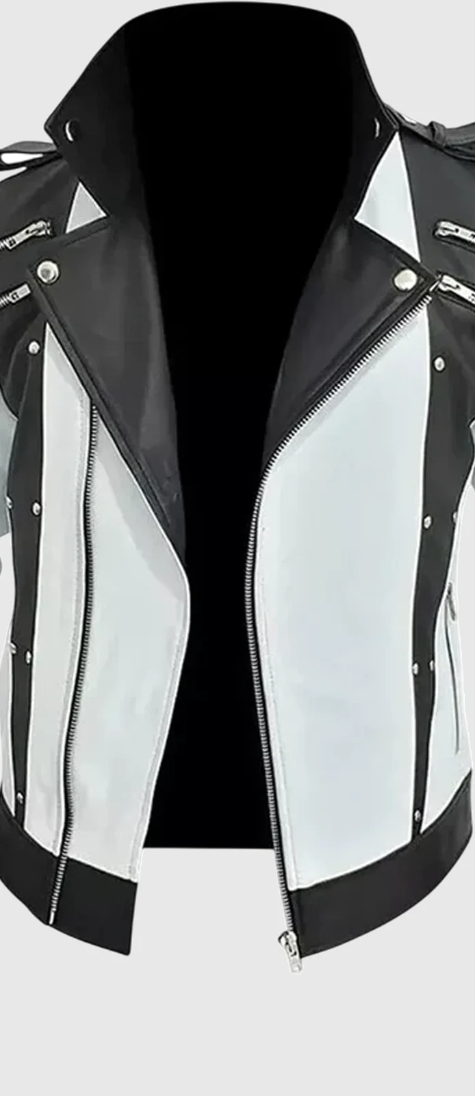 Michael Jackson Black and White Leather Jacket front