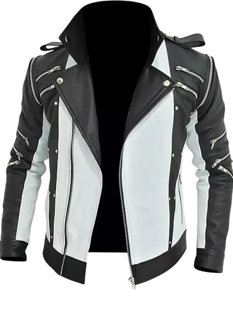 Michael Jackson Black and White Leather Jacket front