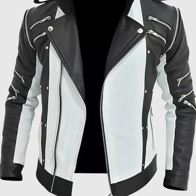 Michael Jackson Black and White Leather Jacket front