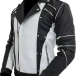 Michael Jackson Black and White Leather Jacket front side