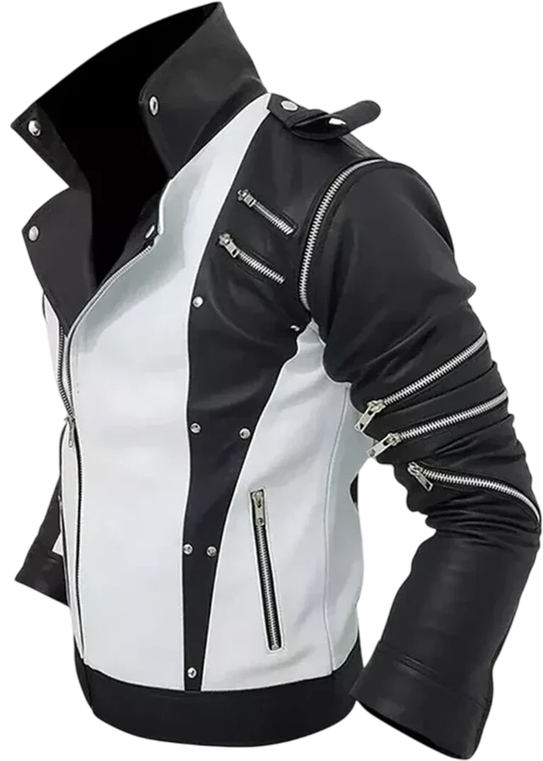 Michael Jackson Black and White Leather Jacket front side 2