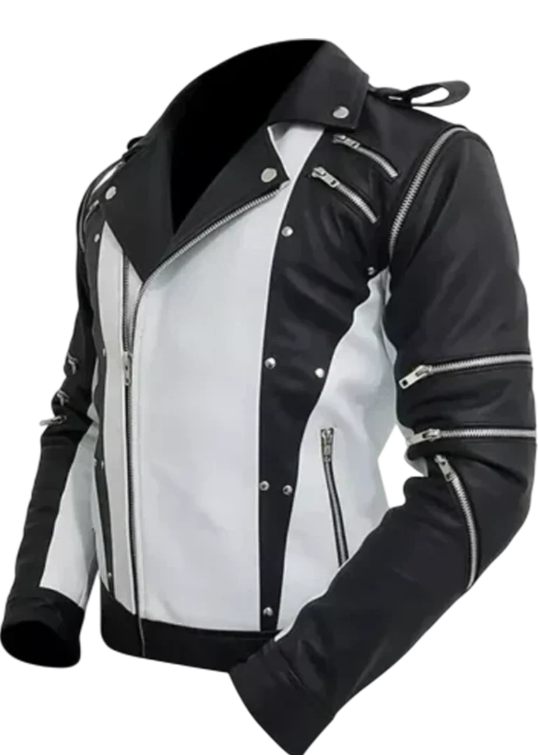 Michael Jackson Black and White Leather Jacket front side