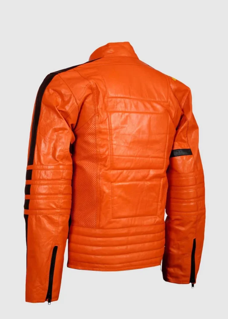 Orange Black Leather Motorcycle Jacket back