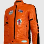 Orange Black Leather Motorcycle Jacket front