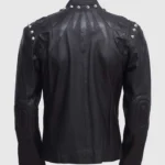 Quilted Black Studded Leather Jacket back