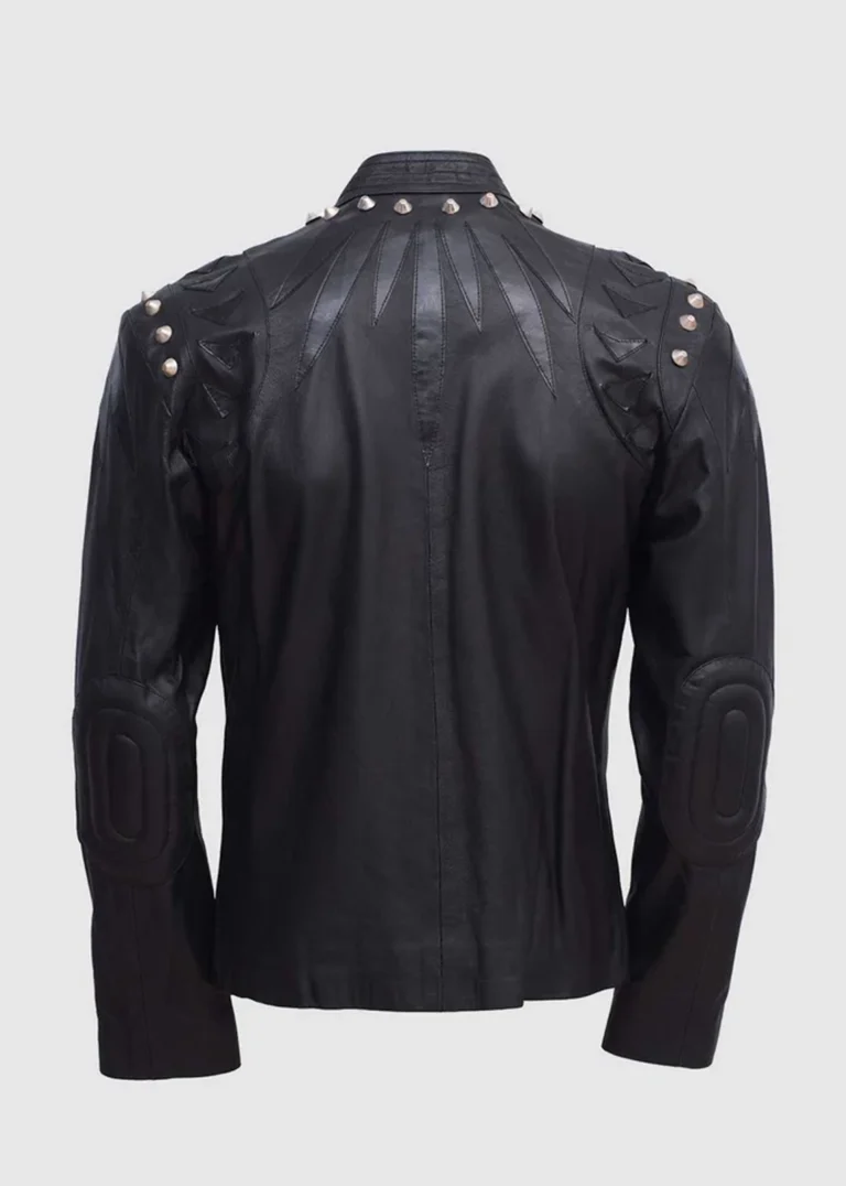 Quilted Black Studded Leather Jacket back