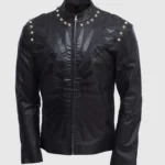 Quilted Black Studded Leather Jacket front