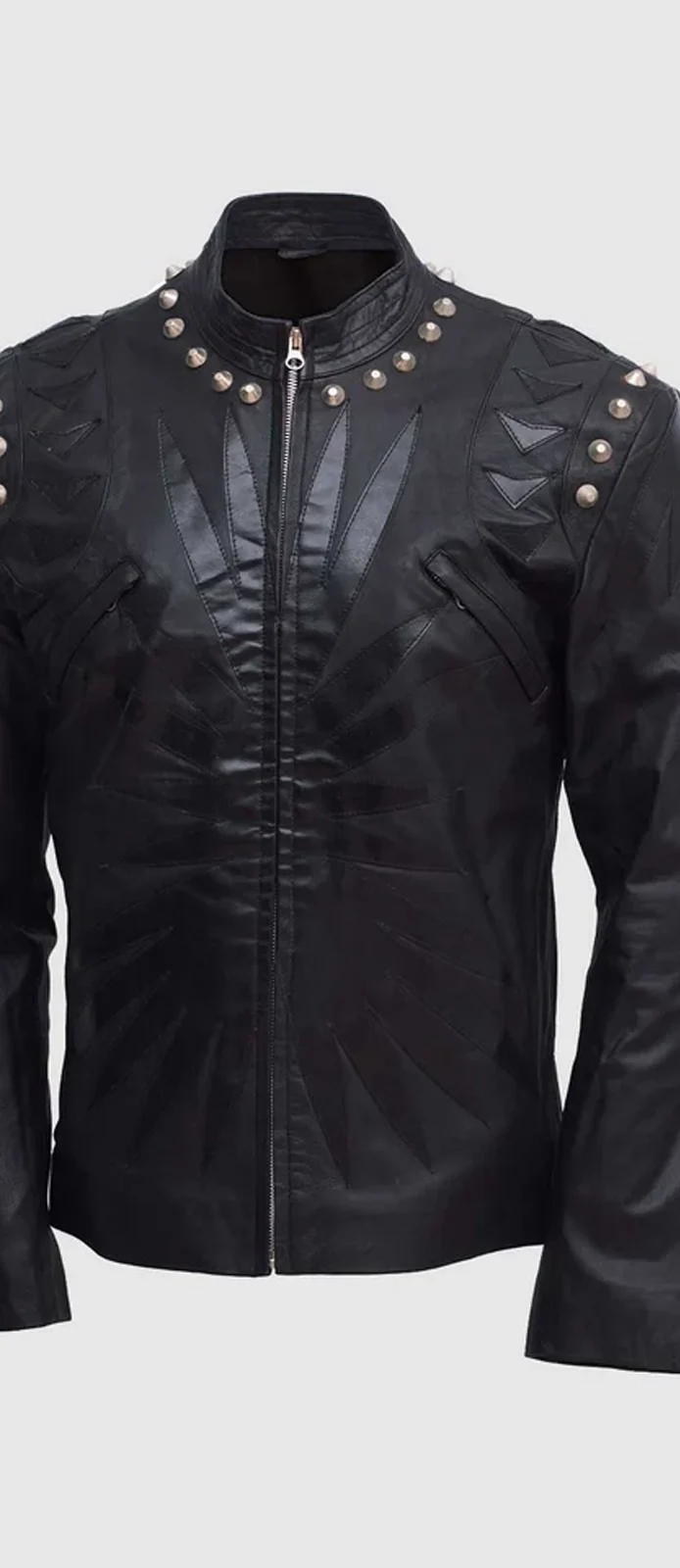 Quilted Black Studded Leather Jacket front