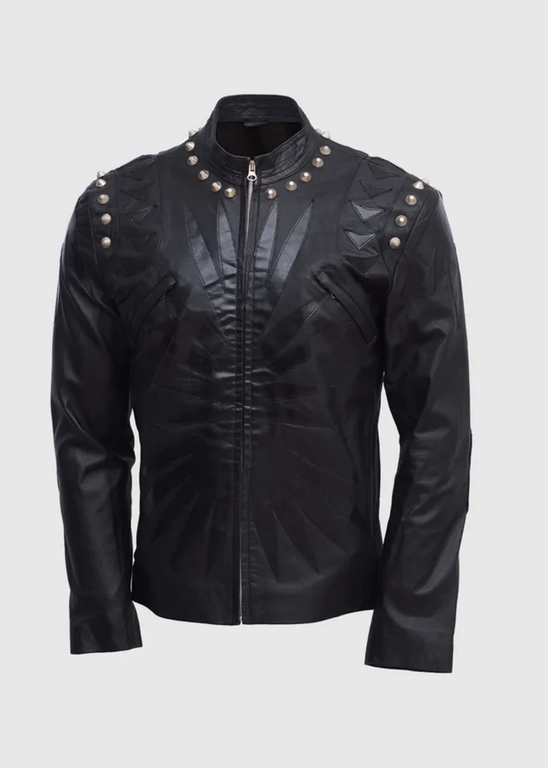 Quilted Black Studded Leather Jacket front