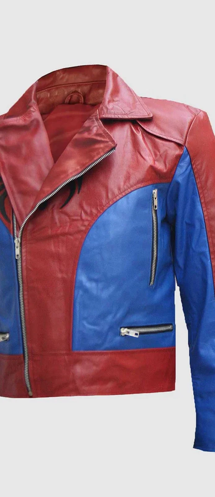 Spiderman Inspired Red and Blue Leather Jacket front