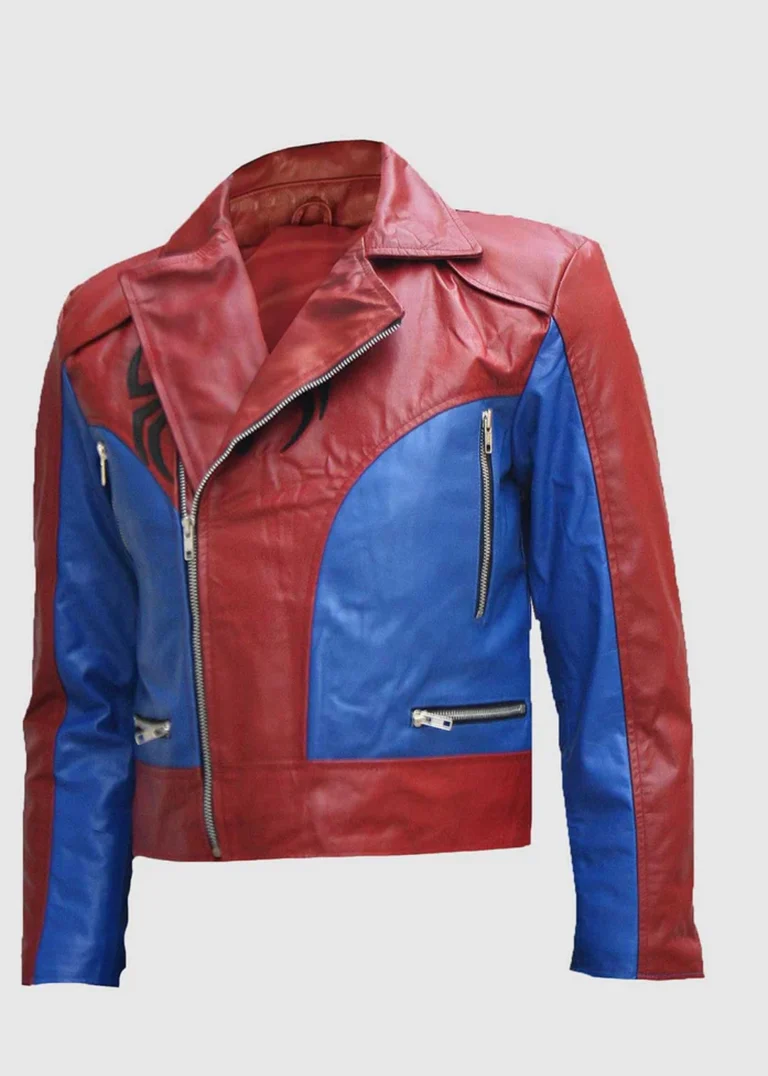 Spiderman Inspired Red and Blue Leather Jacket front