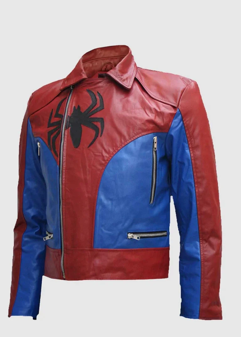 Spiderman Inspired Red and Blue Leather Jacket front full