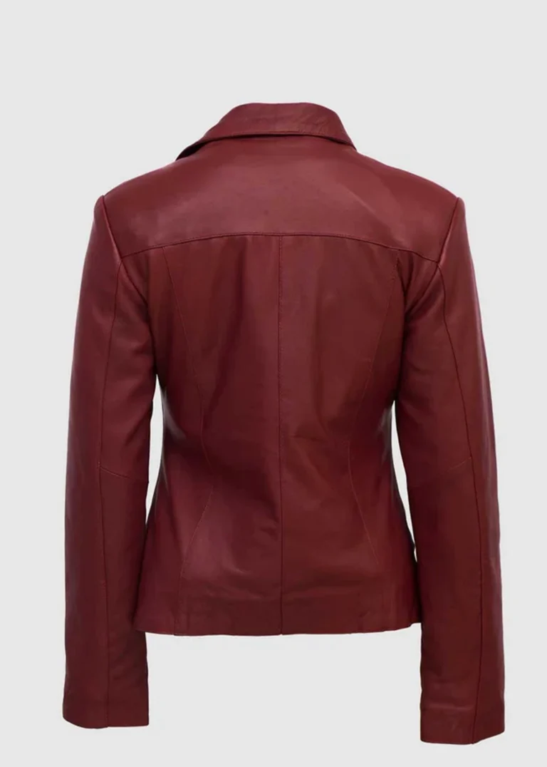 Womens Maroon Leather Jacket back