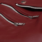 Womens Maroon Leather Jacket closeup