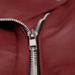 Womens Maroon Leather Jacket closeup two