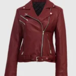 Womens Maroon Leather Jacket front