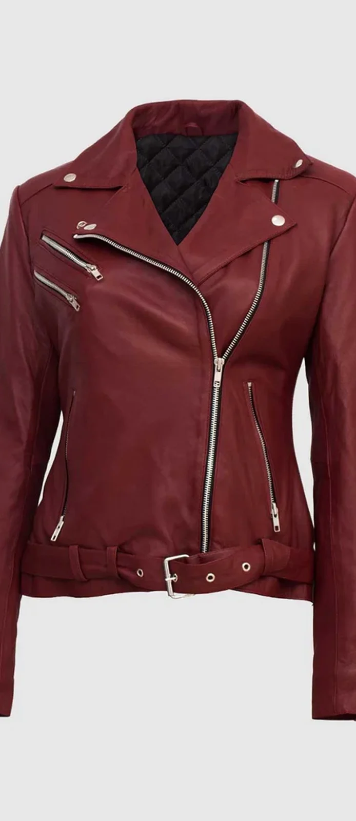 Womens Maroon Leather Jacket front