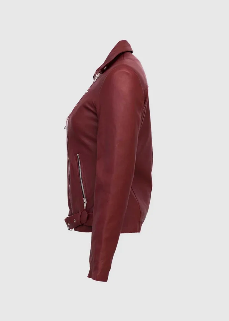 Womens Maroon Leather Jacket side