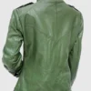 Womens Olive Green Leather Biker Jacket back