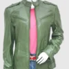 Womens Olive Green Leather Biker Jacket front