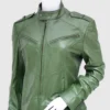 Womens Olive Green Leather Biker Jacket front 2