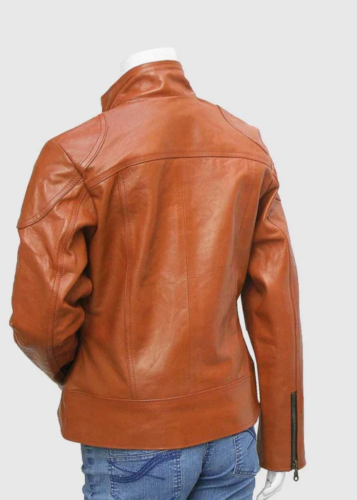 Women's Tan Vintage Leather Jacket back