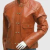 Women's Tan Vintage Leather Jacket front