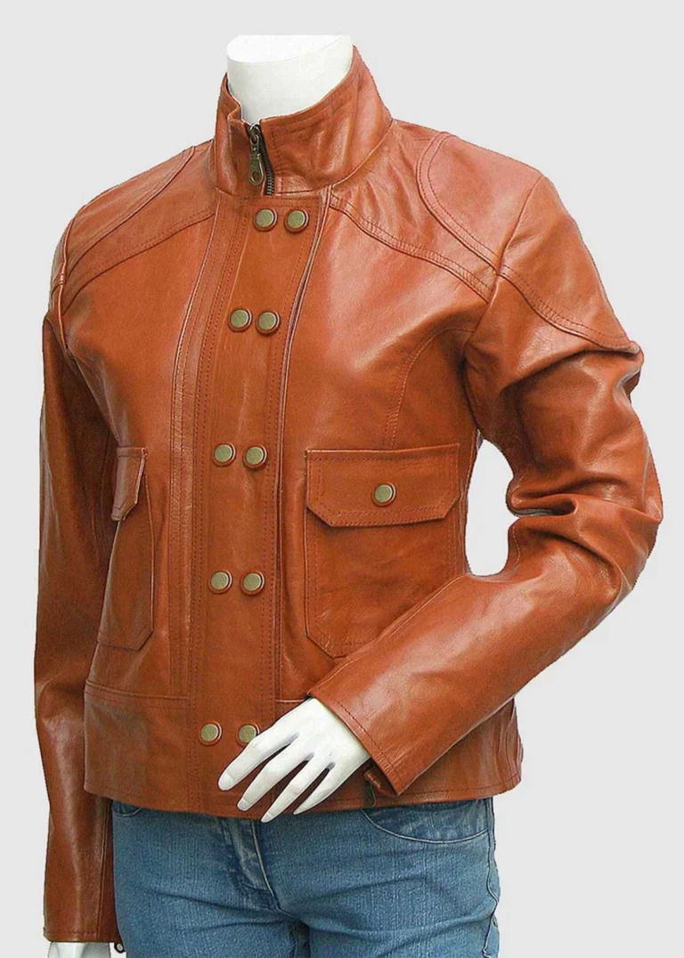 Women's Tan Vintage Leather Jacket front