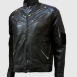 black gold zipper leather jacket front