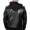 black hooded leather jacket back