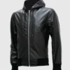 black leather hoodie front