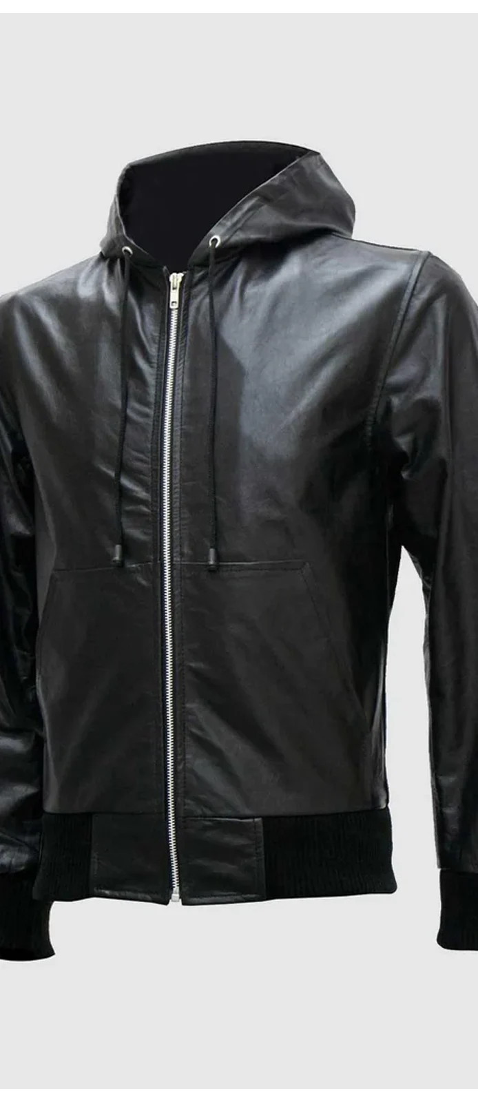 black leather hoodie front