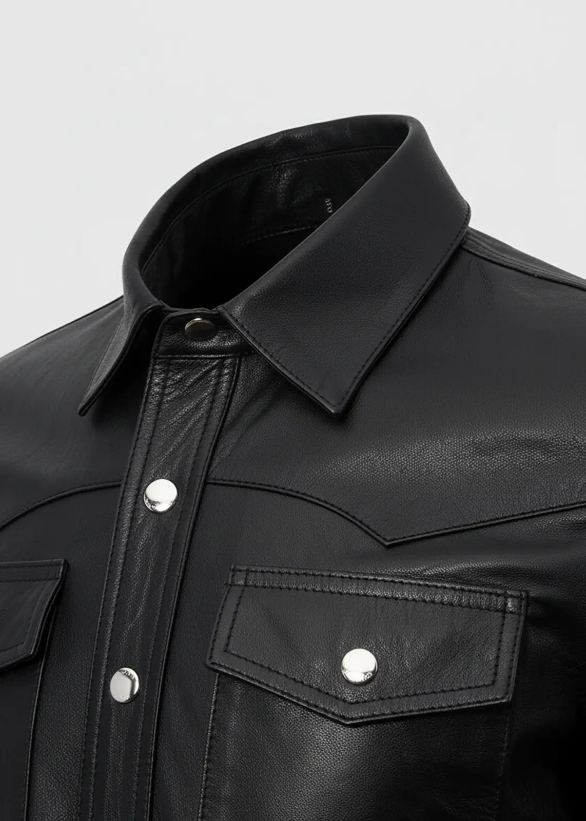 Traditional Black Leather Shirt Jacket