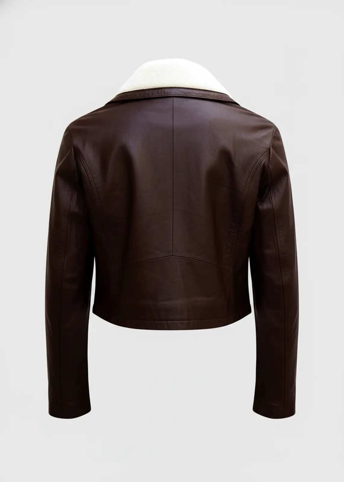 Women’s Shearling Fur Collar Brown Leather Jacket