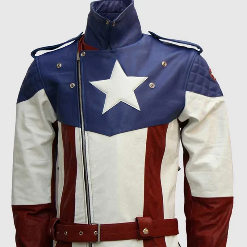 captain america biker motorcycle leather jacket front 2