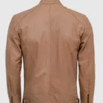 mens Beige Leather Jacket back