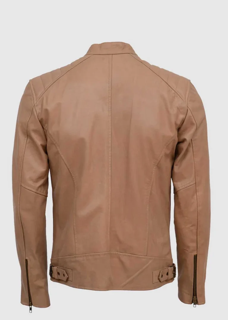 mens Beige Leather Jacket back