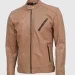 mens Beige Leather Jacket front