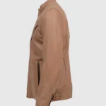 mens Beige Leather Jacket side