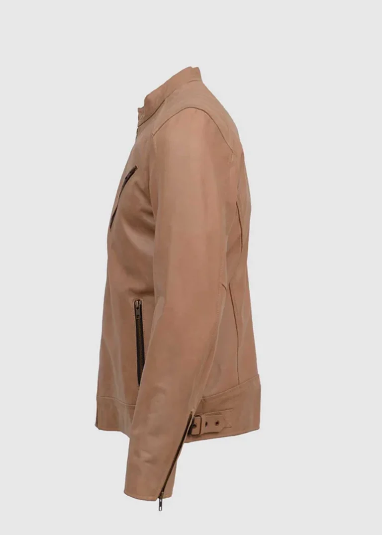 mens Beige Leather Jacket side