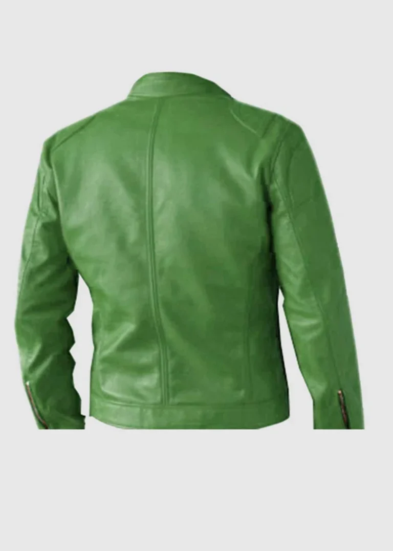 mens Green Leather Jacket back