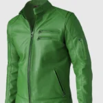 mens Green Leather Jacket front