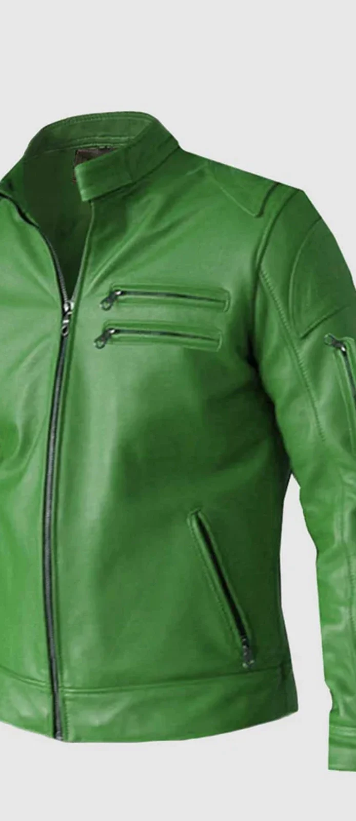 mens Green Leather Jacket front